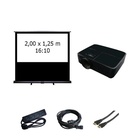 Location d'un pack comprenant un écran de projection déroulant sur support de 2m x 1,25m et un vidéoprojecteur. Livraison et installation à Paris et dans toute l'Ile de France 