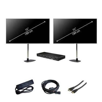 Location de deux écrans 75" sur pieds avec câbles et splitter